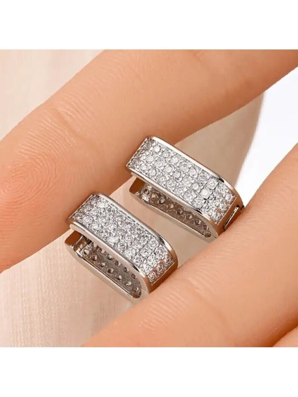 Rectangular Zircon Hoops Rose Gold Tone with Lots of Bling #1418 - Picture 7 of 13
